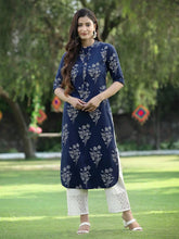 Women's Indigo Rayon Slub Bandhani Straight Kurta